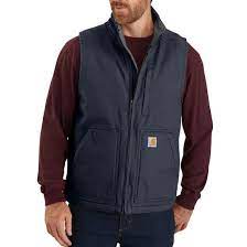CL104277-S-Navy Vest Carhartt Wash Duck Mock Neck Sherpa Lined
