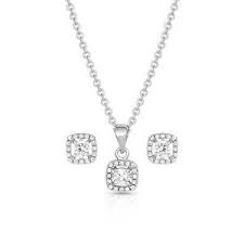 BGJS3183 Jewelry Set Round CZ & Square CZ Halo