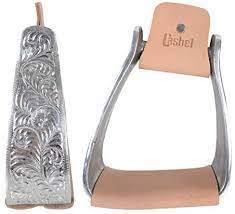 TKSA-SS3--Silver Stirrups Cashel Slanted Engraved 3"x5.5"