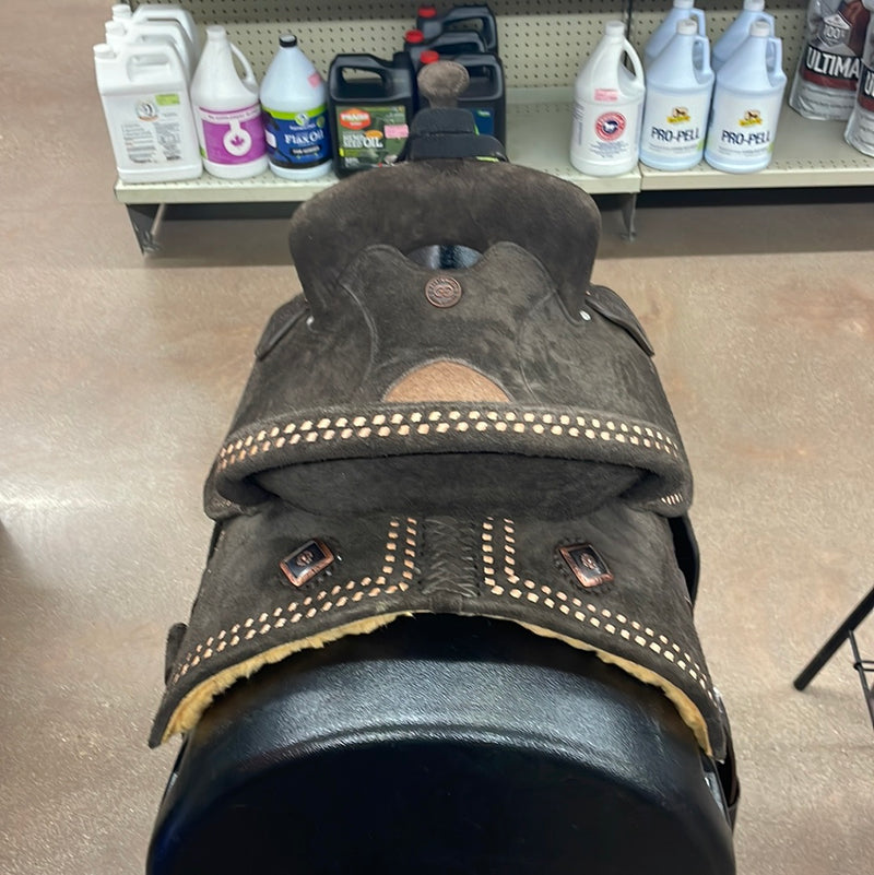 TK50031 Barrel Racing Saddle Super Lite 14" Dark Grey Tan Buckstitch/Seat