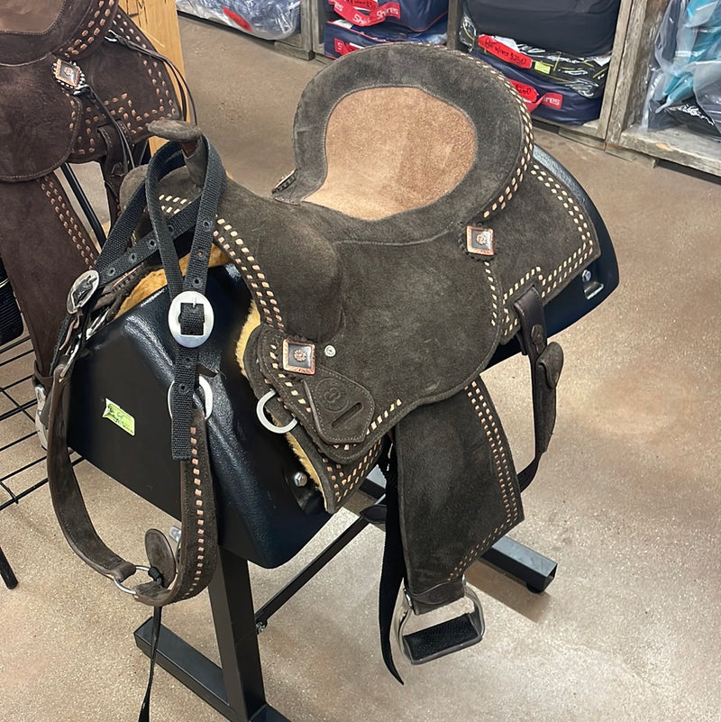 TK50031 Barrel Racing Saddle Super Lite 14" Dark Grey Tan Buckstitch/Seat