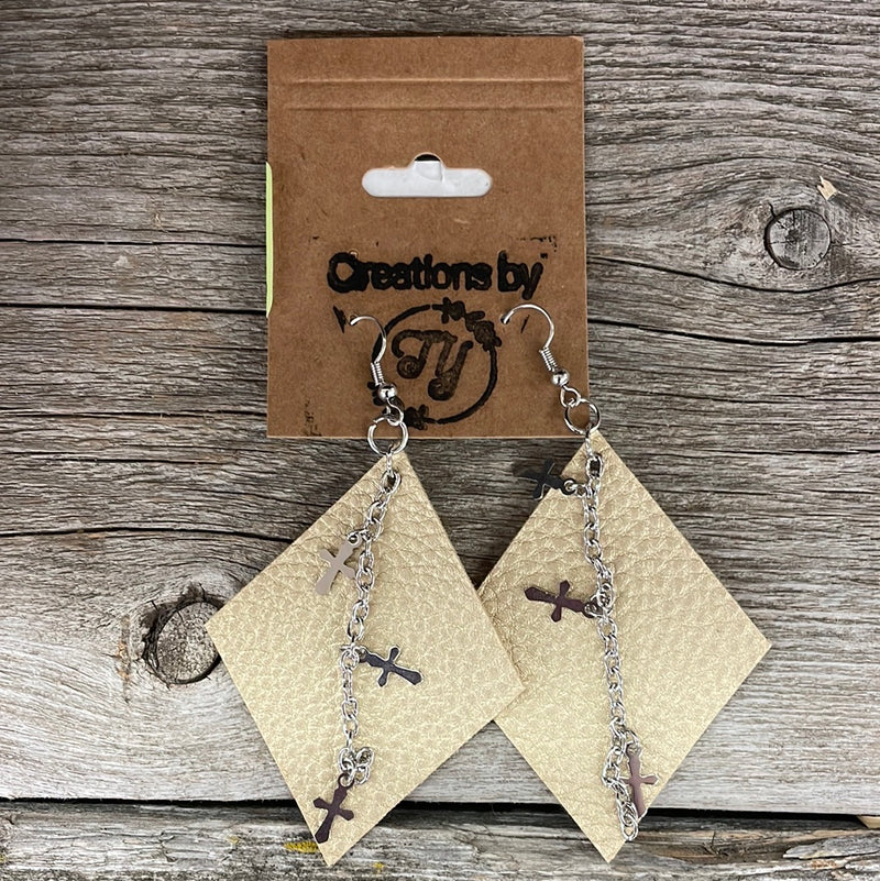 BGEARRINGTF6 Earrings Diamond Leather & Cross