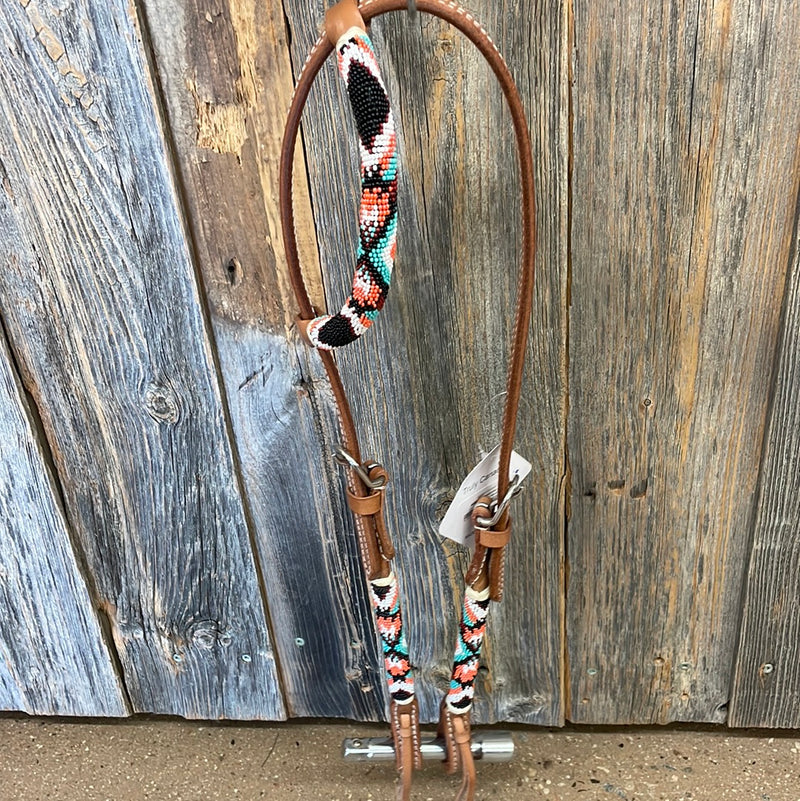 TKDZ2043 Headstall One Ear Designer Beaded Assorted Beads Beads w/Ties