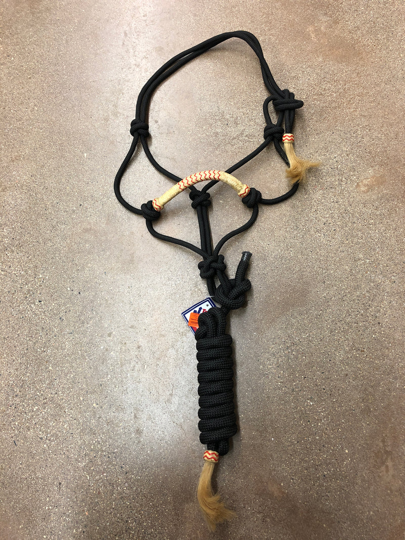 TKRH3314 Halter Braided Rope -Two Tone Rawhide Nose - 10ft Lead