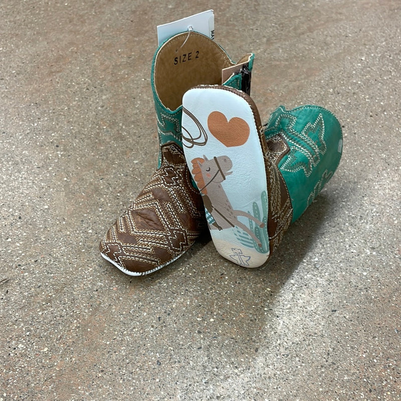 CL09-016-0001-0001-2-Turq/Brn Infant Tin Haul Cowboy Boots w/ Zipper