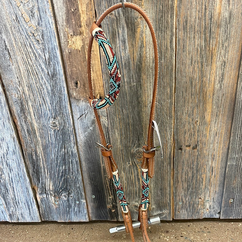 TKDZ2043 Headstall One Ear Designer Beaded Assorted Beads Beads w/Ties