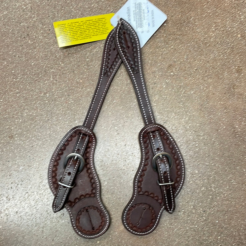 TKWA2265-DKO-08 Spur Straps Scalloped w/ Circular Basketstamp Carving