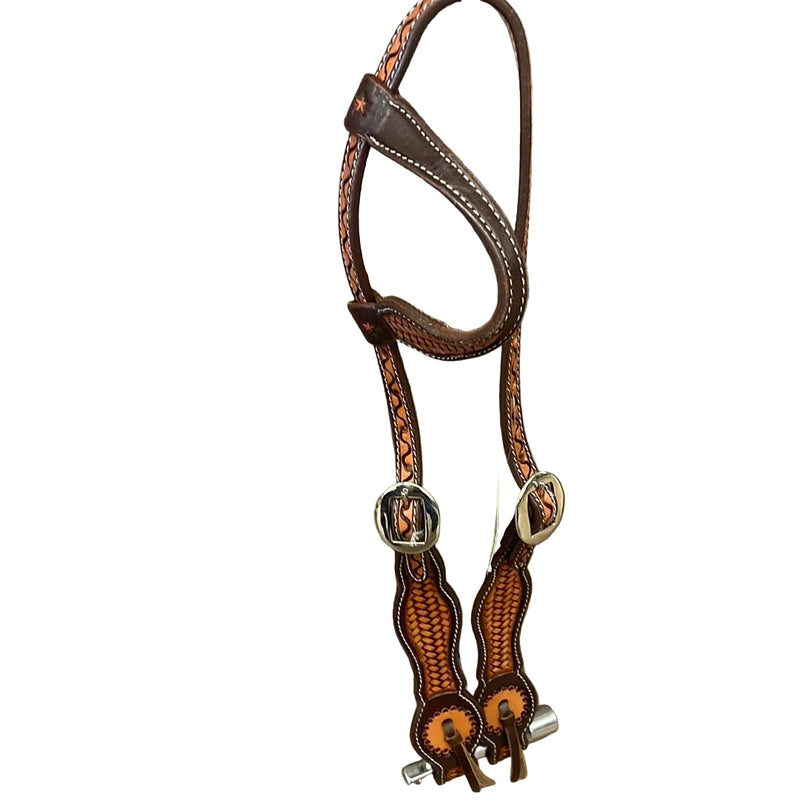 TKDZ3962 Headstall - One Ear Designer Basket Weave w/ Center Concho Two Tone
