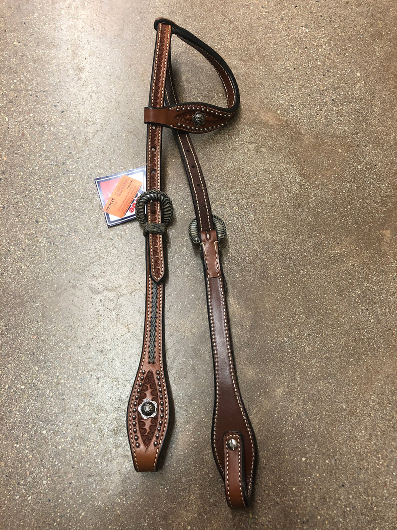 TKDZ3938 Headstall - Shaped One Ear w/Bevelled Rawhide Braiding