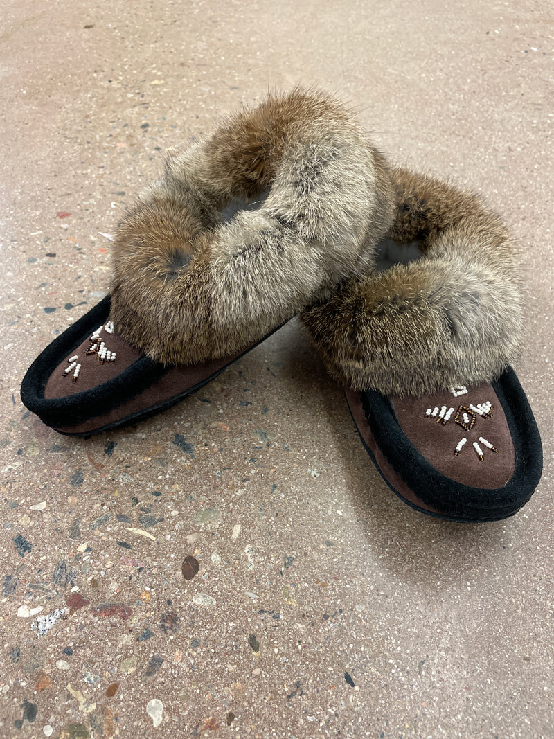 CL6080-0408 Slipper Fur Trim Beaded Orlon, Padded Sole