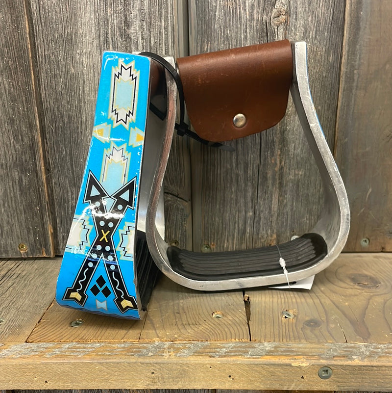 TKWA3889-TRQ Stirrups - Aluminum Western Painted - Turquoise Broken Arrow