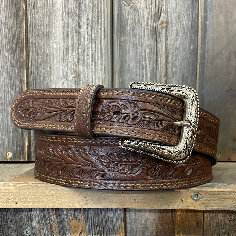 CLN210005402 Belt Men's Tooled Floral Brown