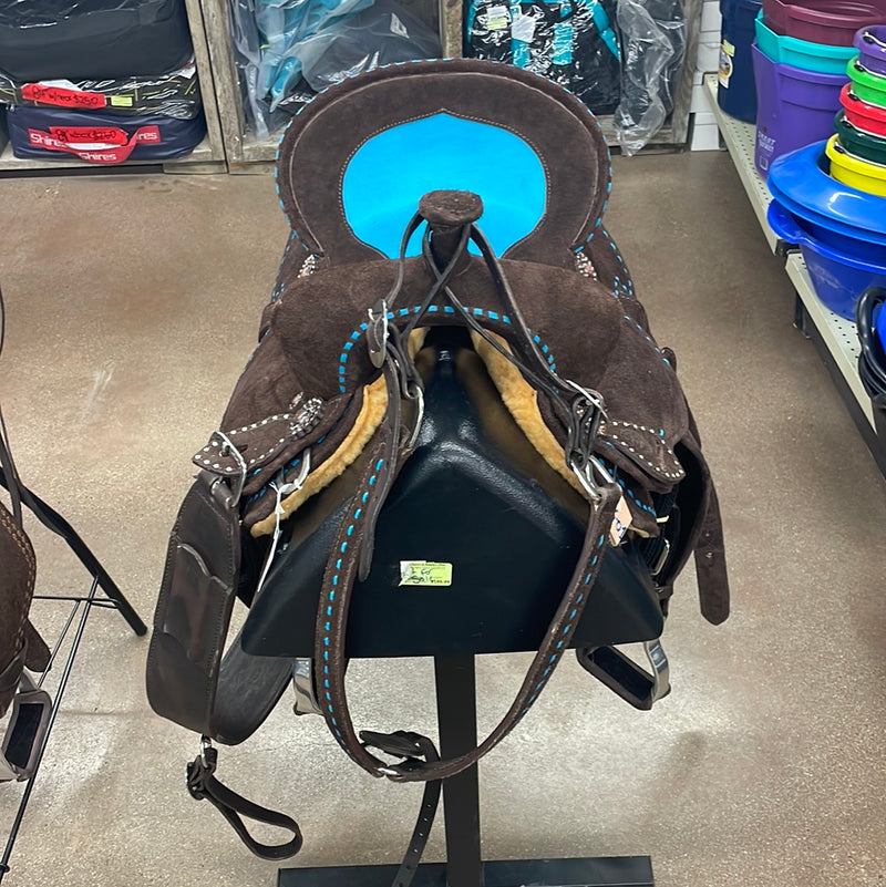 TK50032 Barrel Racing Saddle Super Lite 13" Chocolate Brown Turquiose Buckstitch/Seat