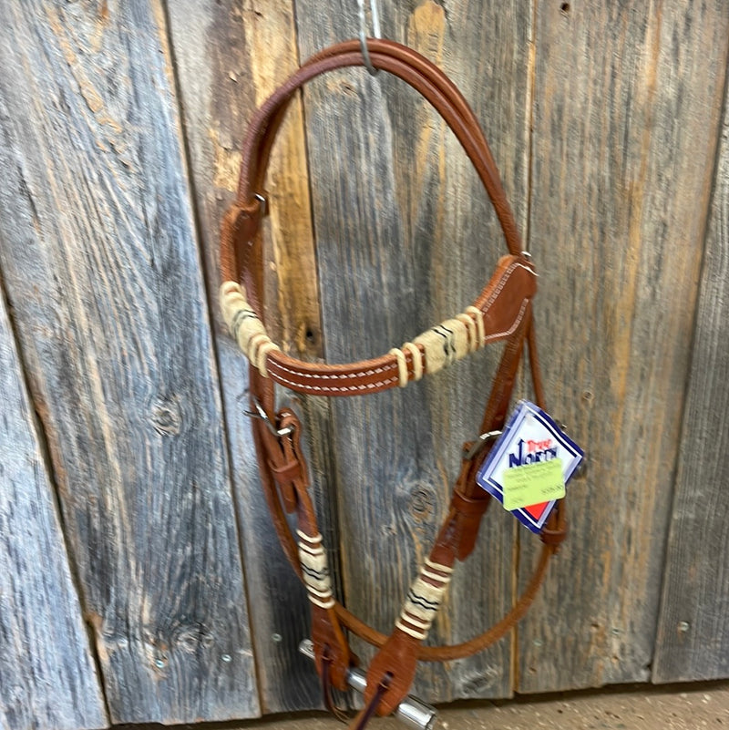 TKWB3156 Headstall  Scalloped w/ Rawhide Knots & Ties Light Oil