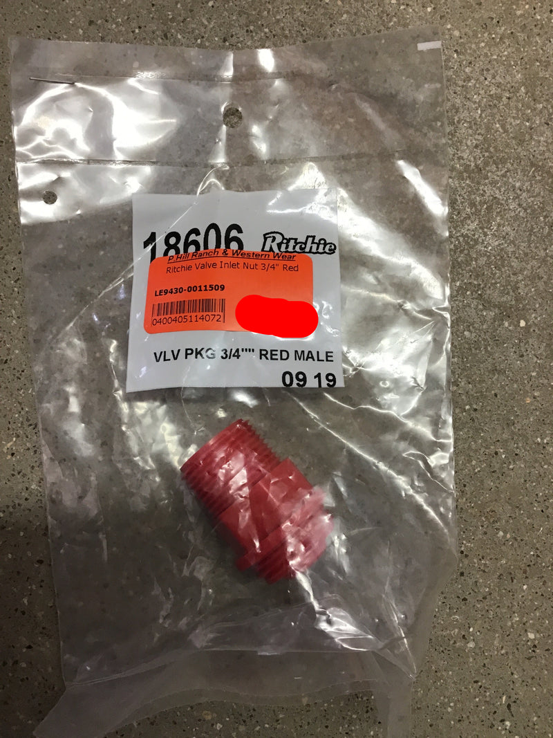 LE9430-0011509 Ritchie Valve Inlet Nut 3/4" Red