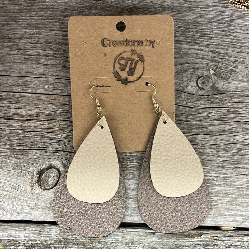 BGEARRINGTF1 Earrings Double Brown Tear Drop Leather