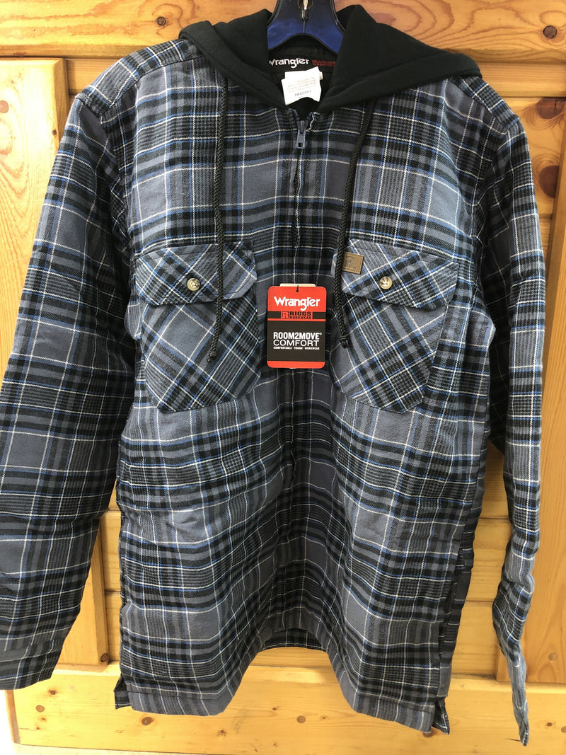 CL3W802-M-Blk/Nvy Wrangler Jacket Hooded Flannel Zip Front