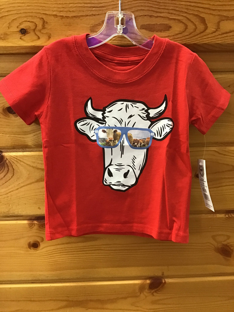 CLMTT7672042-6-12M-Red Cinch T Shirt Toddler Cow w/Sunglasses
