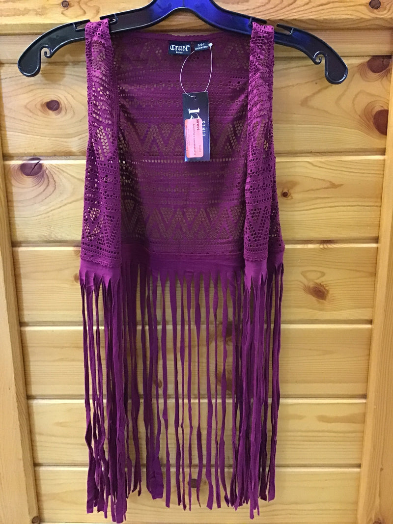 CLCTK8560001-XS-Burgundy  Girls Fringe Vest