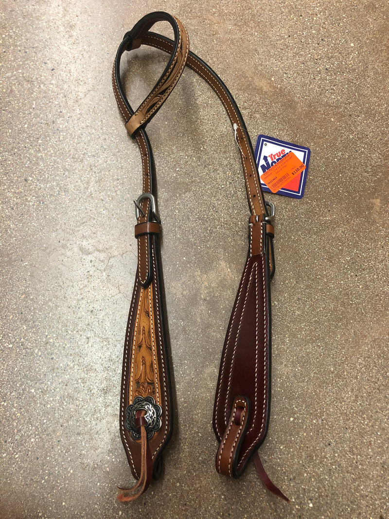 TKDZ3813 Headstall - One Ear w/Carved Leaf - Natural Inlay