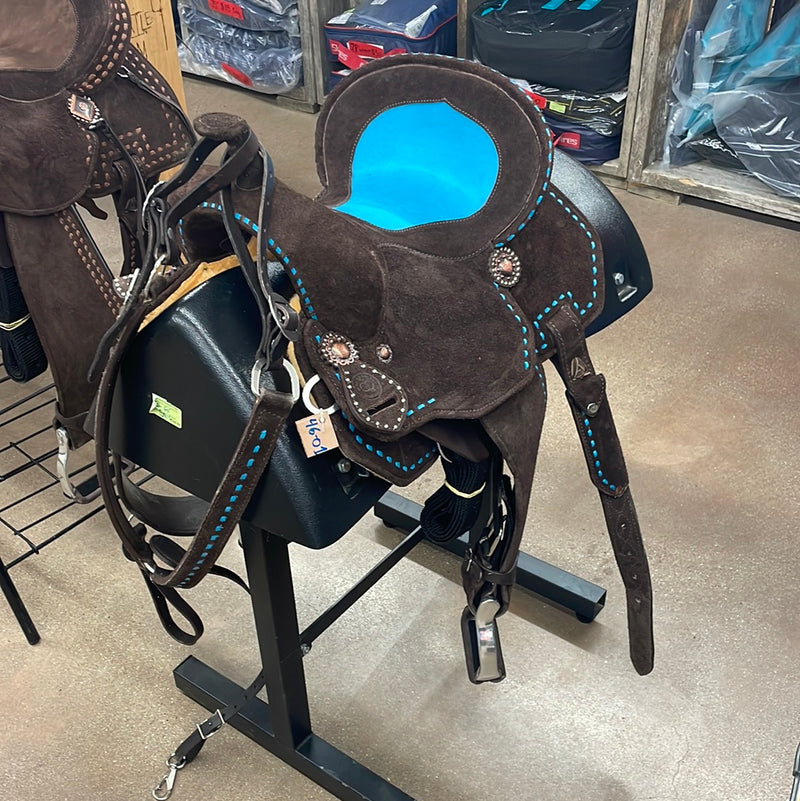 TK50032 Barrel Racing Saddle Super Lite 13" Chocolate Brown Turquiose Buckstitch/Seat