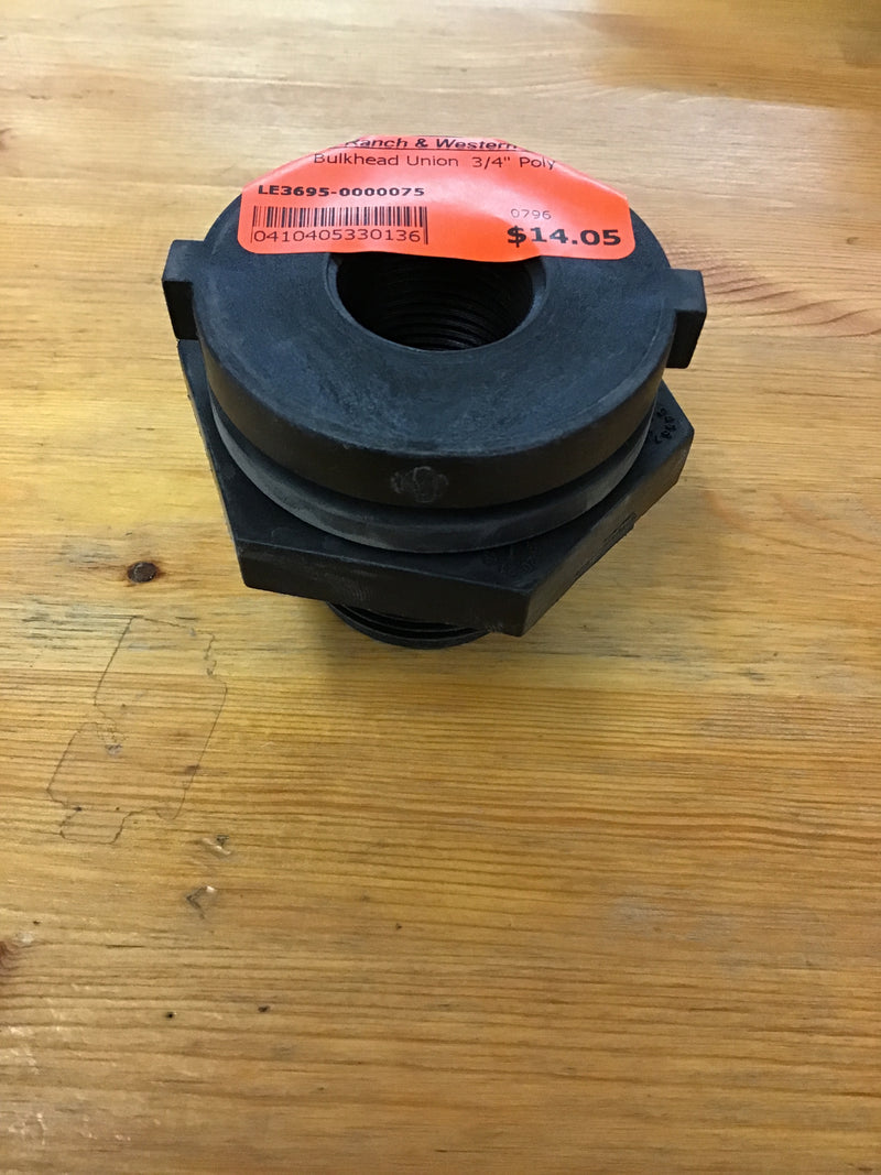 LE62798 Bulkhead Union  3/4" Poly