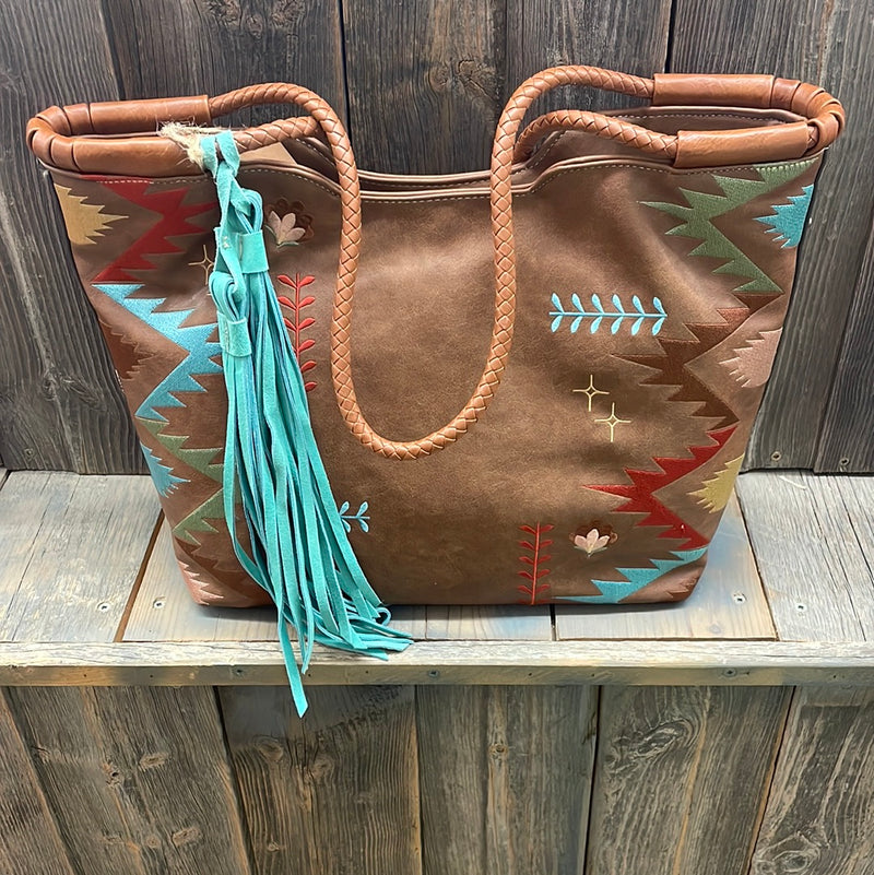 BG22029589 Tote Bag Brown/Multi Embroidered Pattern