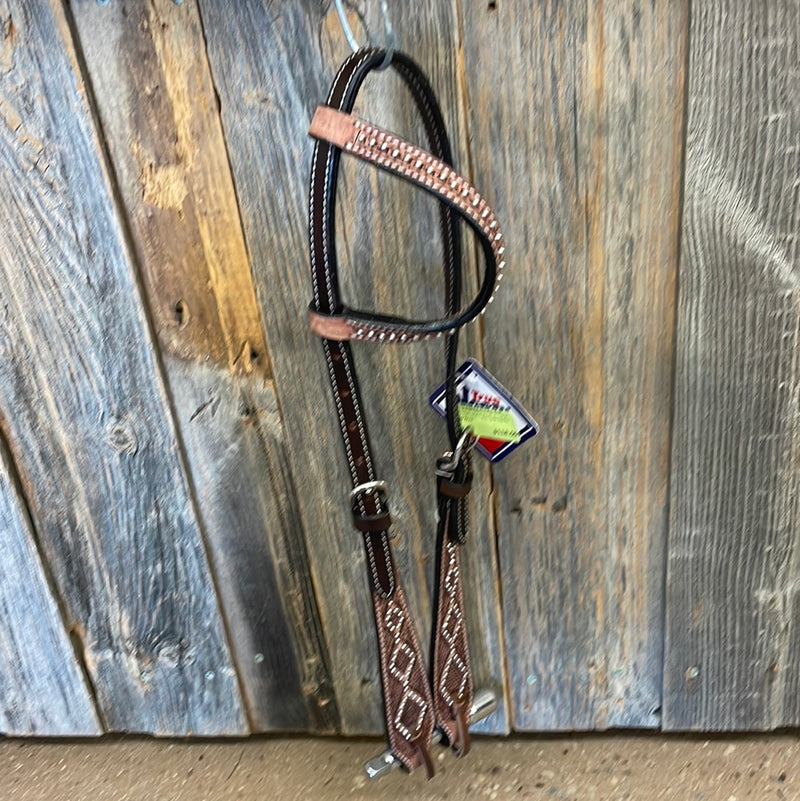 TKDZ2744 Headstall Two Tone Slide Ear w/Diamond Tooling & Spots
