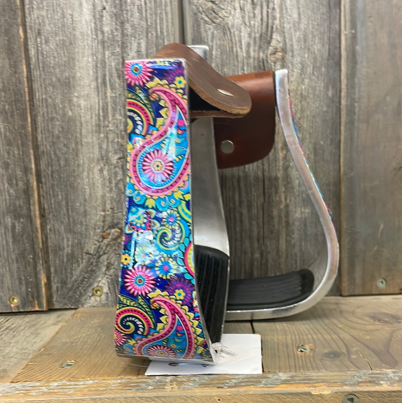 TKWA3889-PSL Stirrups - Aluminum Western Painted - Paisley Pattern