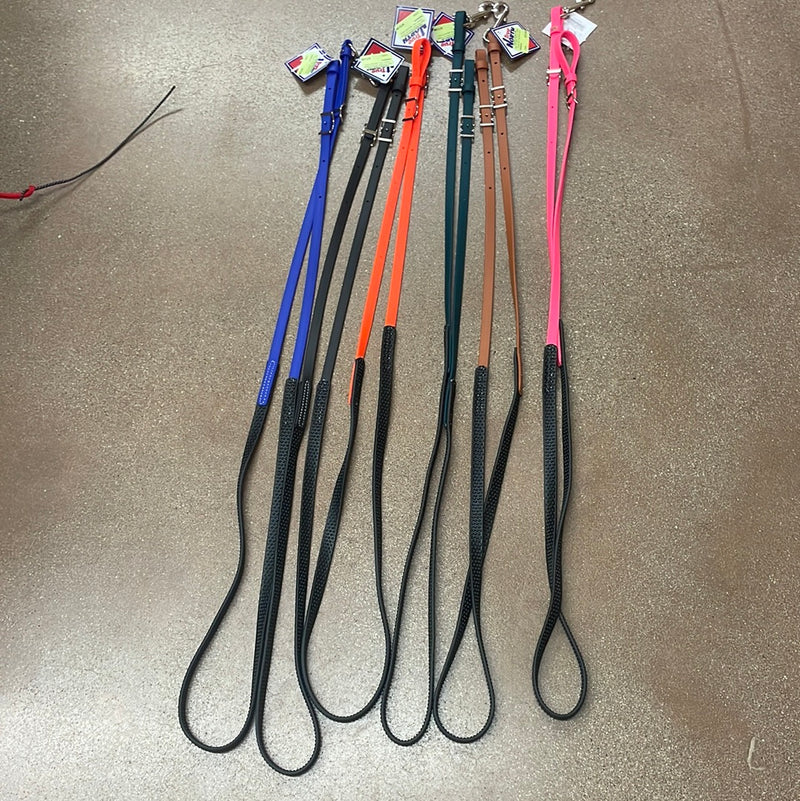 TKBR9516 Beta Flat Roper Reins w/ Center Rubber Grip- Assorted Colors