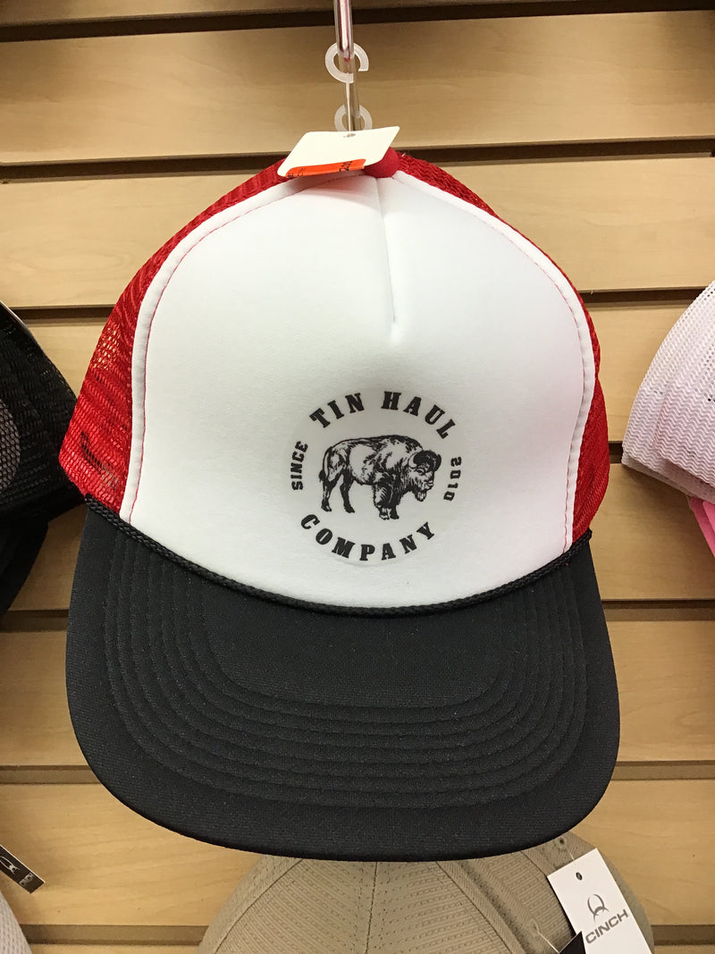 CL10-077-0501-0907 Ball Cap Tin Haul Buffalo Screen Print Wht/Rd