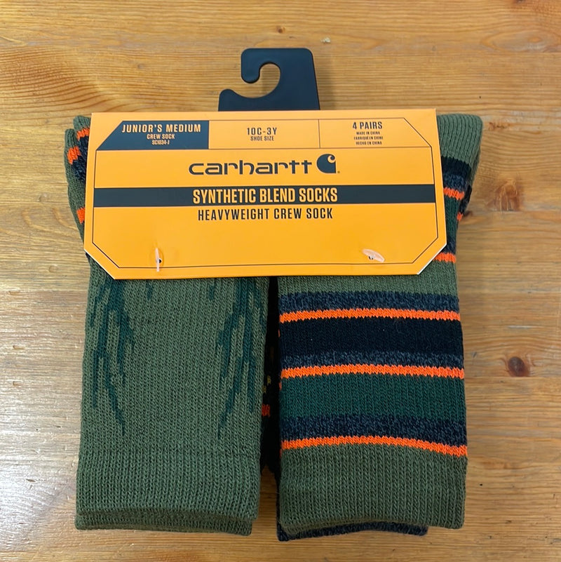 CLSC1034J-M-Grn/Orng Socks Carhartt Junior's 4 Pair- Synthetic Blend Heavyweight