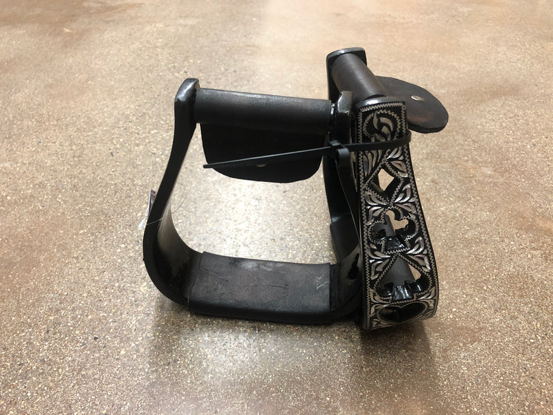 TKWA3998 Stirrups - Metal Engraved w/Hearts & Diamonds - Black