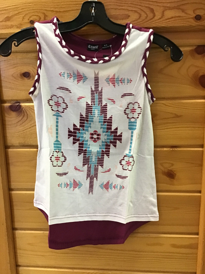 CLCTK8230003-XS-Wht/Burg  Girls Tank Aztec/Arrow