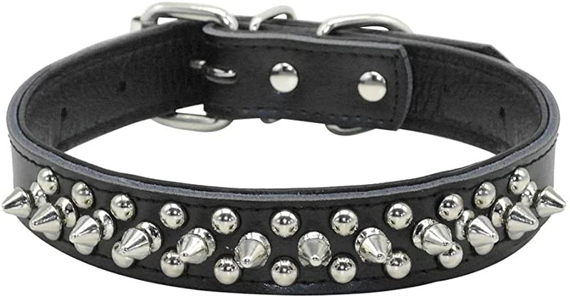 PS1262 Dog Collar Leather Padded Studded Blk