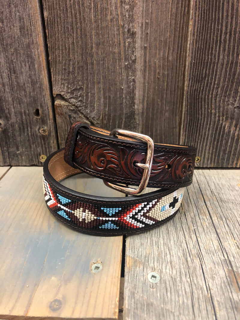 CLD8808-24 Belt Kids Leather Tooled w/Beading