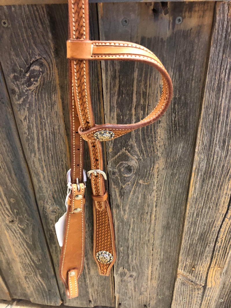 TK222053-76 Headstall 1 Ear Sliding Basket Silver/Gold Concho