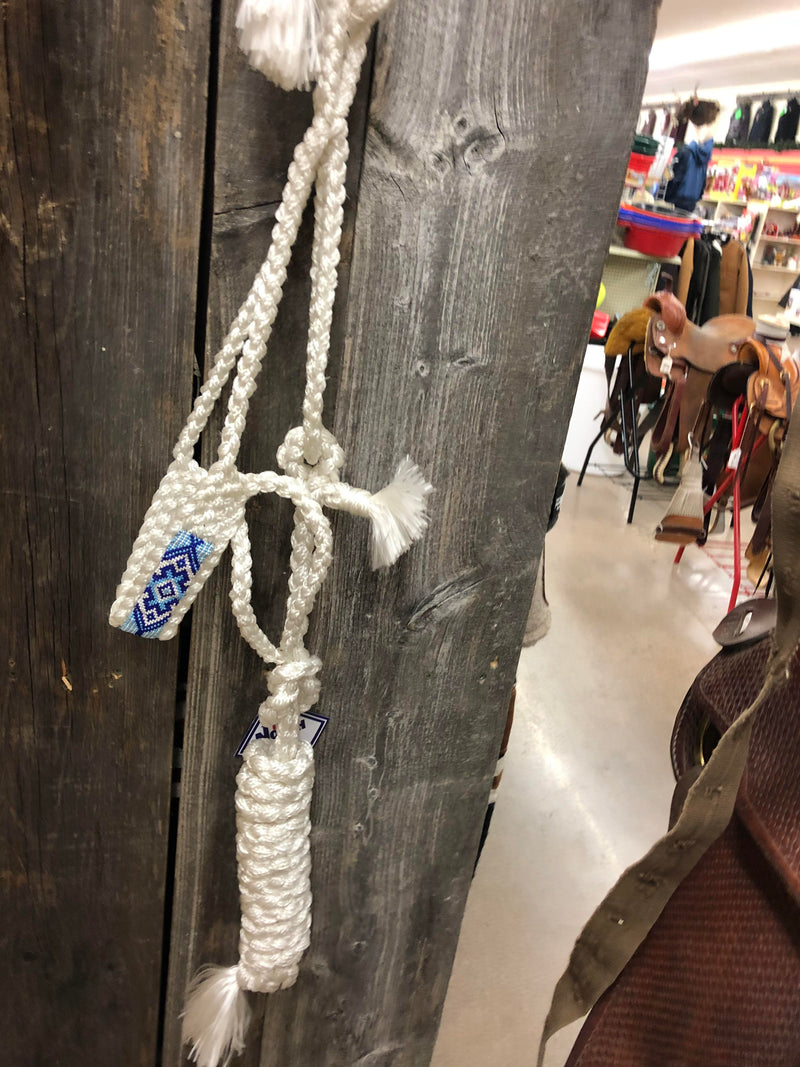 TKMT3329--White Halter Mule Tape Rope w/Beads & Lead