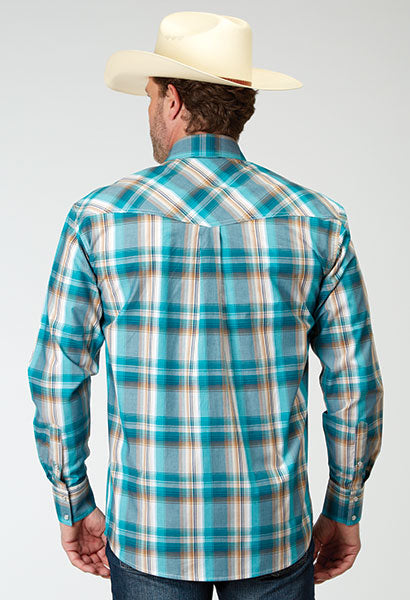 CL03-001-0278-2095-L Roper Shirt L/S Snaps-Waters Edge Plaid