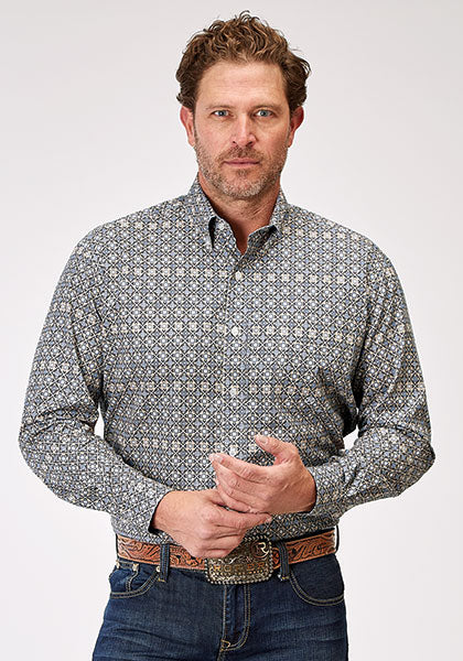 CL03-001-0326-2023 Mens L/S Shirt Western Foulard Print-Crm/Bl