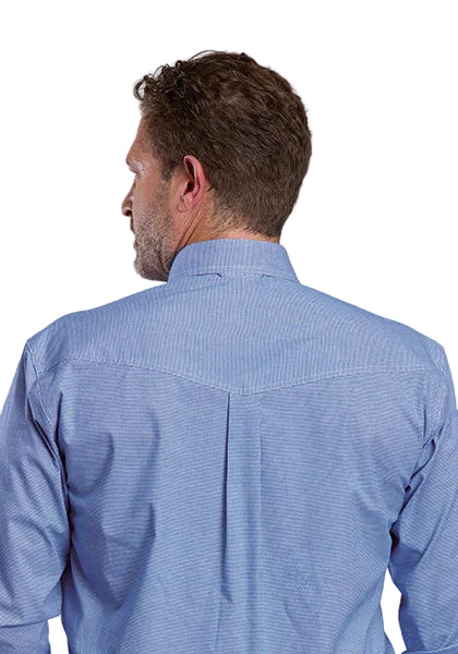 CL03-001-0378-4202 Mens L/S Shirt Roper Stretch - Mini Check Blue
