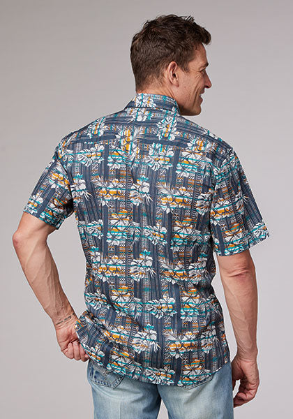 CL03-002-0064-0467 Mens S/S Roper Shirt Distressed Tropical Print