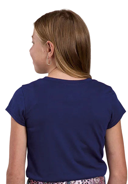 CL03-009-0513-5056 Girls Roper Tshirt "Flowers and Cowboy Boots" Navy