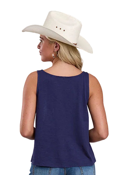 CL03-037-0514-5052 Ladies Roper Tank w/ Buckle Sleeves- Navy