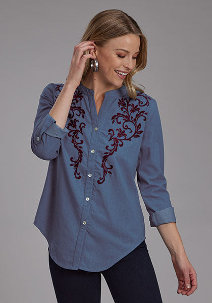 CL03-050-0565-7080- Ladies Denim Blouse L/S - Med Blue