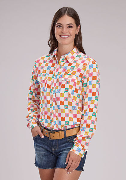 CL03-050-0590-4082 Womens Sleeveless Rayon Shirt Western Checkered Print