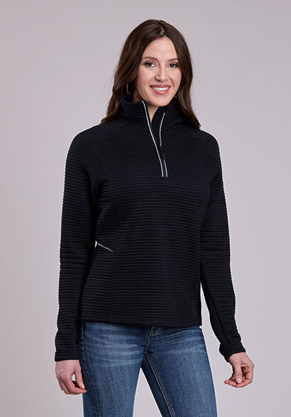 CL03-098-0638-6185-XL-Black Ladies Roper Poly Ripped Pulleover 1/4 Zip