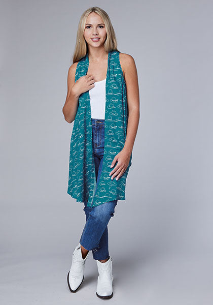 CL03-500-0590-4021 Women's Many Hats Print Rayon Cardigan