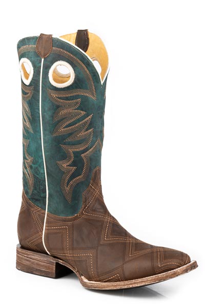 CL09-020-8510-8571 Roper Cowboy Boots "Stiched Burnish Tan"-Brn/Grn
