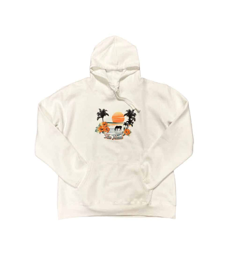 CL10-098-0300-0778-L-White Womens Hoodie "Tin Haul" Tropical Screen Print